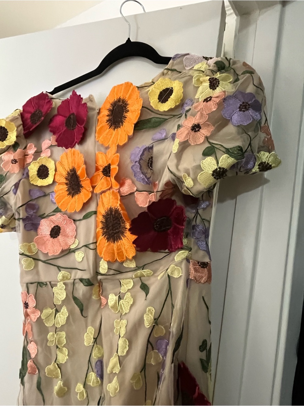 Floral Embroidered V‑Neck Mini Dress - Beige with Multi Floral Embroidery - Picture 7 of 7